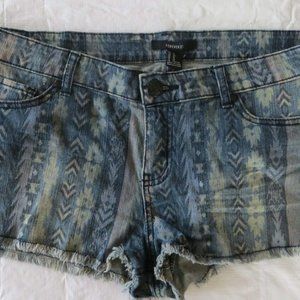 Forever 21 Mosaic Blue Denim Shorts